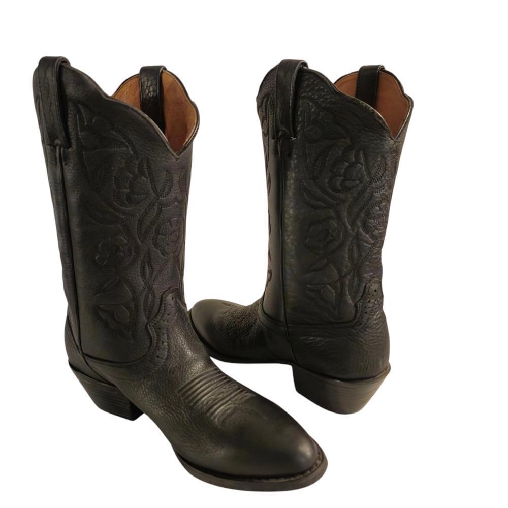 Road Wolf Black Leather Cowboy Boots Women's Size 6.5 Classic Western Style Mint